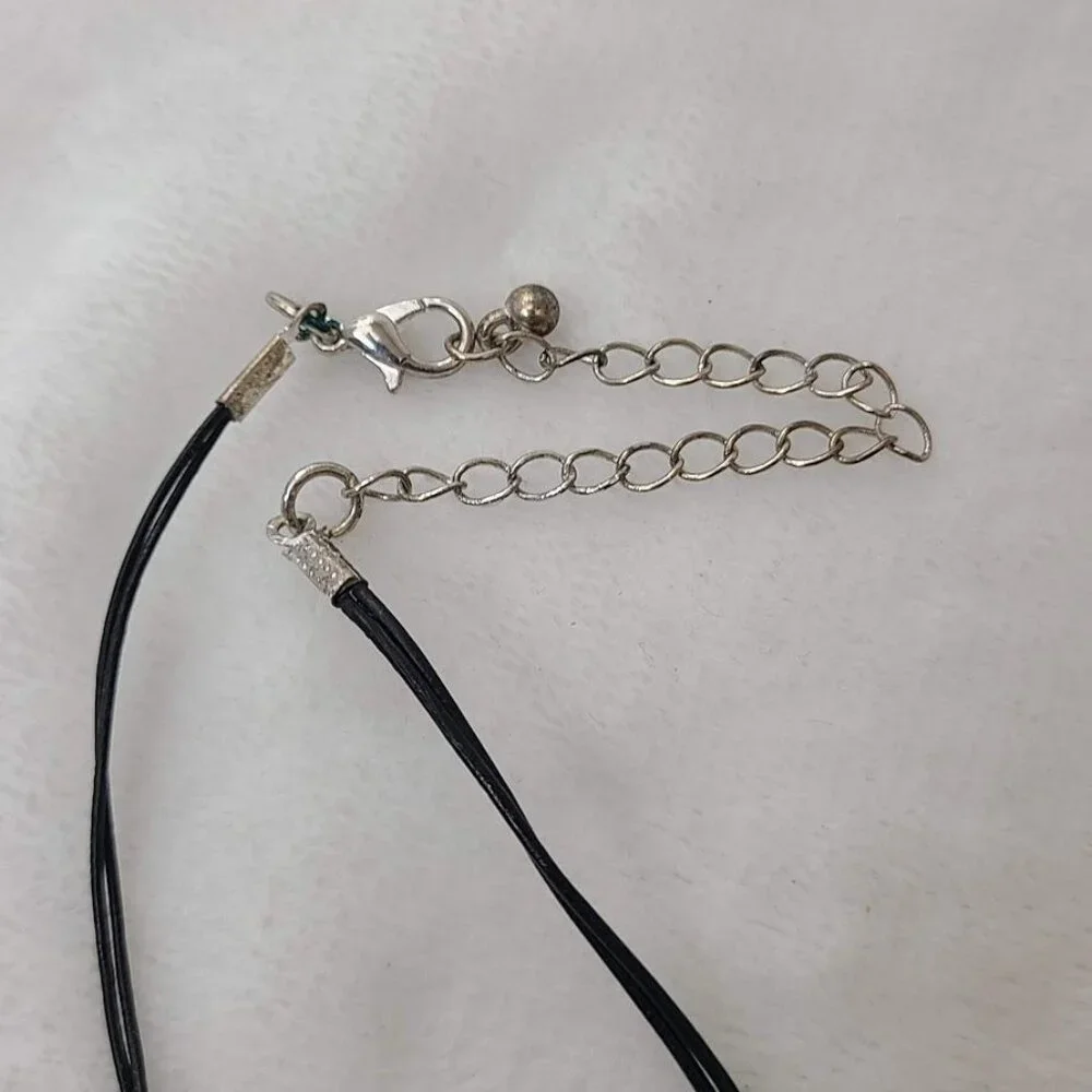 Beaded Black Pendant Statement Necklace  Adjustable Chain Silver-Tone Accents - Picture 4 of 11